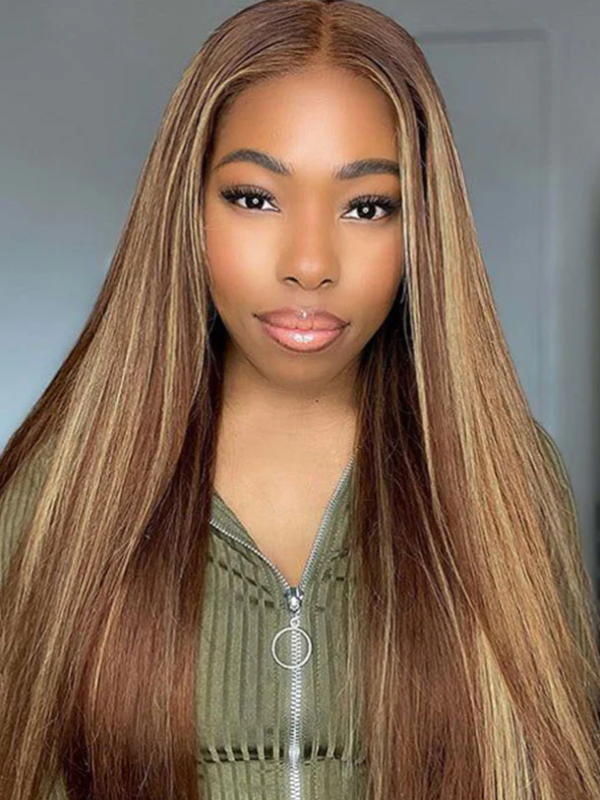 Perruque P4/27 Raie Droite Cheveux Humains | Dentelle Invisible sans Colle | Prête à Porter | Lumma