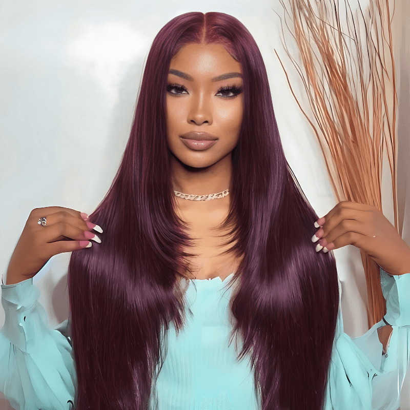 Lumma - Burgundy Purple Black Cherry Straight Human Hair Wig | 7x5 Glueless Lace | Drawstring