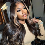 Lumma - Money Piece Brown Body Wave Human Hair Lace Wig | Transparent Lace Front | Glueless Skunk Stripe