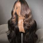 Lumma - Money Piece Brown Body Wave Human Hair Lace Wig | Transparent Lace Front | Glueless Skunk Stripe