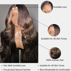 Lumma - Money Piece Brown Body Wave Human Hair Lace Wig | Transparent Lace Front | Glueless Skunk Stripe
