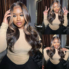 Lumma - Money Piece Brown Body Wave Human Hair Lace Wig | Transparent Lace Front | Glueless Skunk Stripe