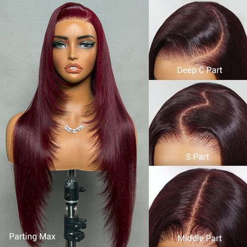 Lumma - Burgundy Purple Black Cherry Straight Human Hair Wig | 7x5 Glueless Lace | Drawstring